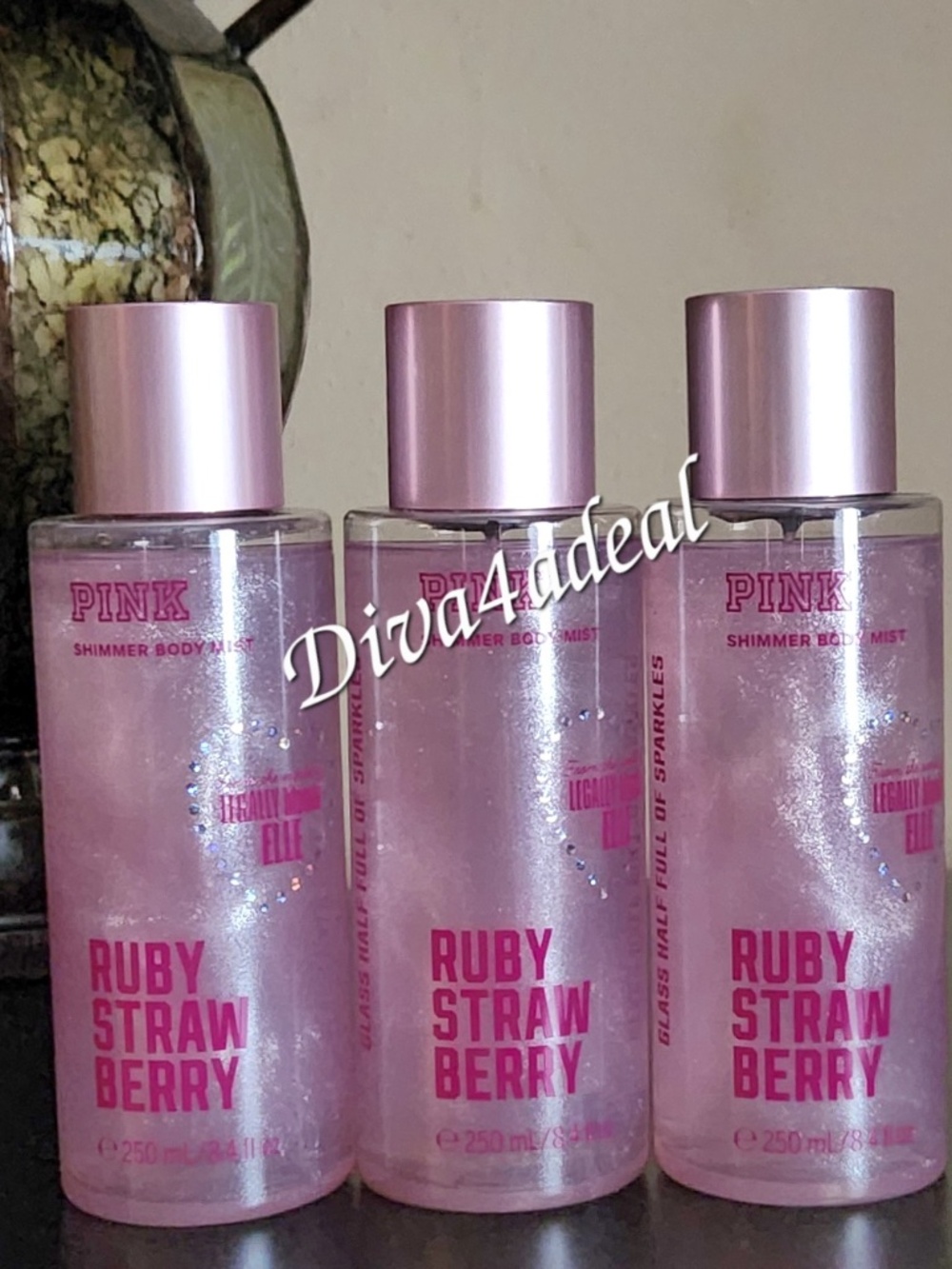 3X PINK Victoria’s Secret RUBY STRAWBERRY SHIMMER Collection 8.4 FL OZ Mist Spra